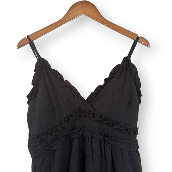 Evolutionary Apparel Black Chiffon Swiss Dot Mini Dress Size L Sleeveless V-Neck - Picture 2 of 11